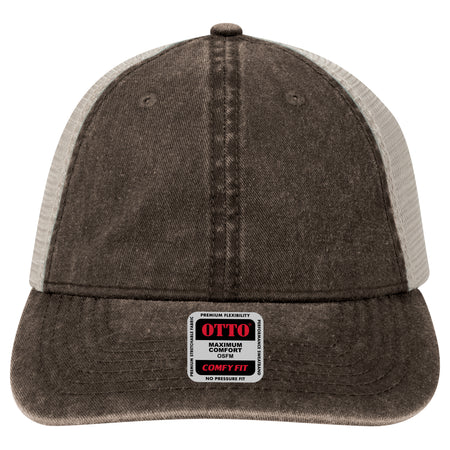 OTTO CAP "OTTO COMFY FIT" 6 Panel Low Profile Mesh Back Trucker Hat OTTO 121-1202 Otto Cap 393932 - Dk.Brn/Dk.Brn/Kha OSFM - Adult