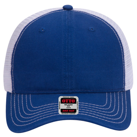 OTTO CAP 6 Panel Low Profile Mesh Back Trucker Dad Hat OTTO 121-858 Otto Cap 010116 - Ryl/Ryl/Wht OSFM - Adult