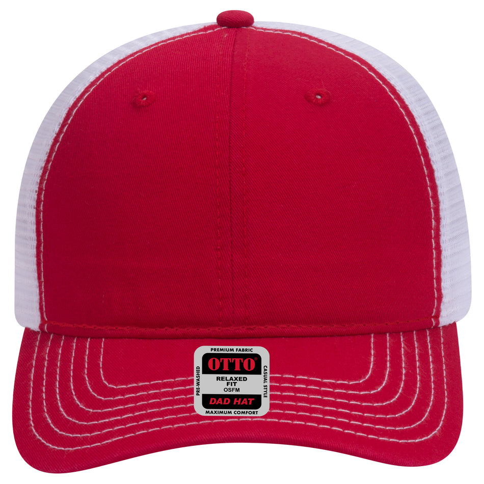 OTTO CAP 6 Panel Low Profile Mesh Back Trucker Dad Hat OTTO 121-858 Otto Cap 020216 - Red/Red/Wht OSFM - Adult