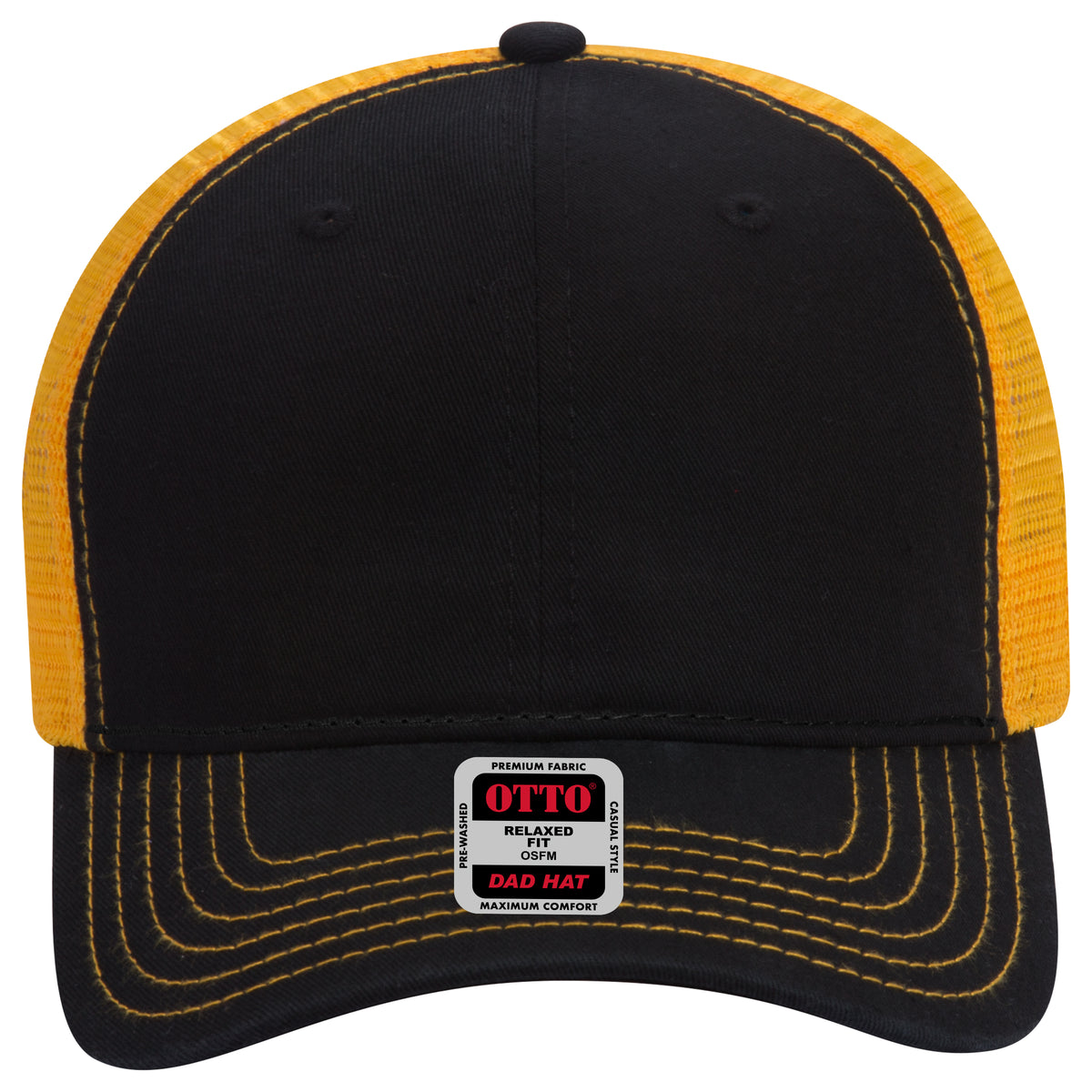 OTTO CAP 6 Panel Low Profile Mesh Back Trucker Dad Hat OTTO 121-858 Otto Cap 030306 - Blk/Blk/Gld OSFM - Adult