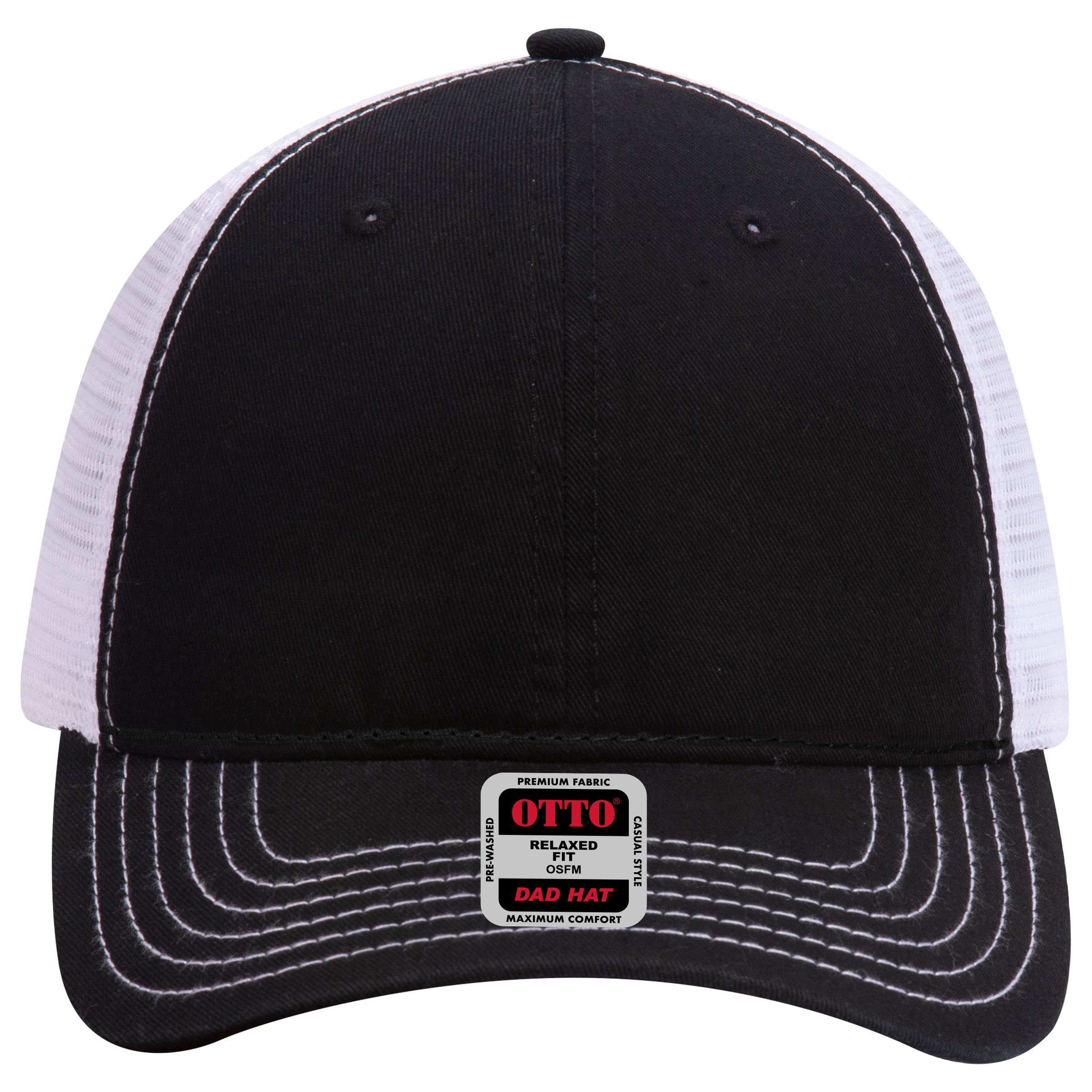 OTTO CAP 6 Panel Low Profile Mesh Back Trucker Dad Hat OTTO 121-858 Otto Cap 030316 - Blk/Blk/Wht OSFM - Adult