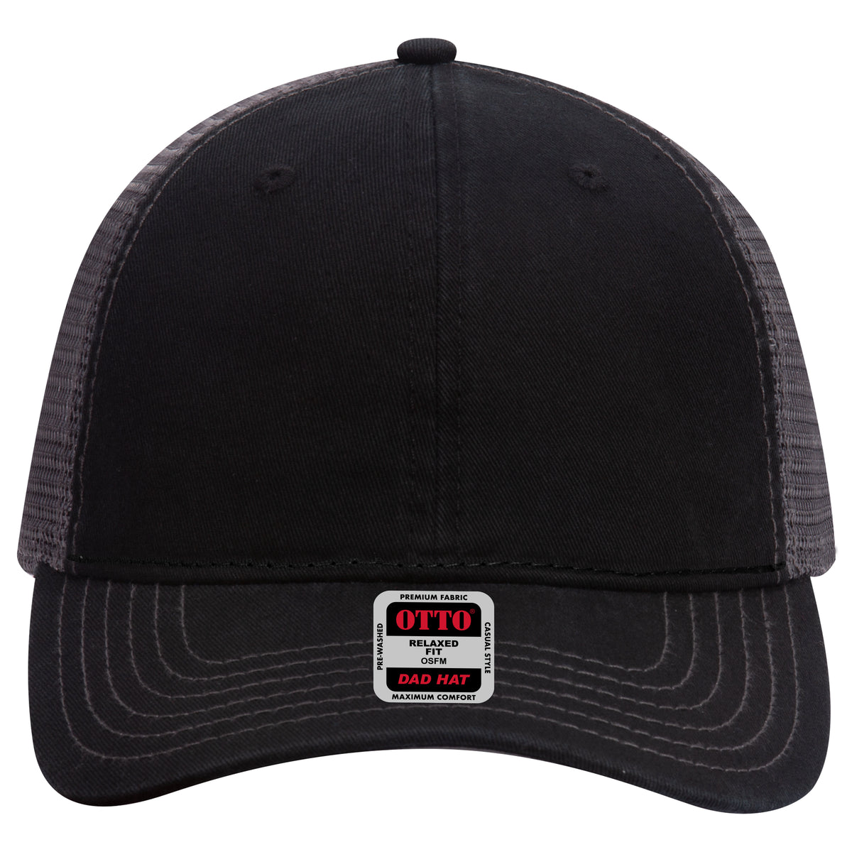 OTTO CAP 6 Panel Low Profile Mesh Back Trucker Dad Hat OTTO 121-858 Otto Cap 030325 - Blk/Blk/Ch.Gry OSFM - Adult