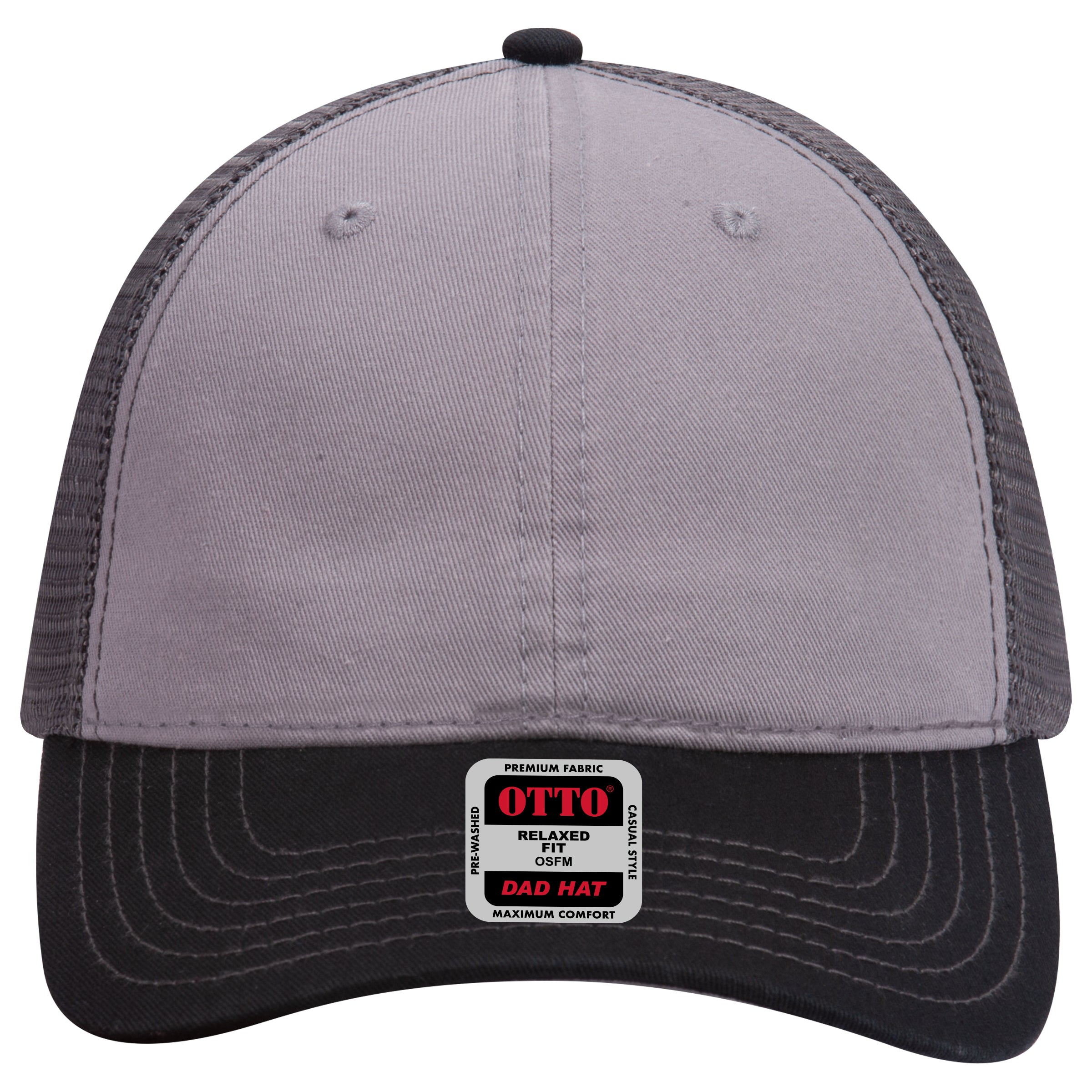 OTTO CAP 6 Panel Low Profile Mesh Back Trucker Dad Hat OTTO 121-858 Otto Cap 031425 - Blk/Gry/Ch.Gry OSFM - Adult