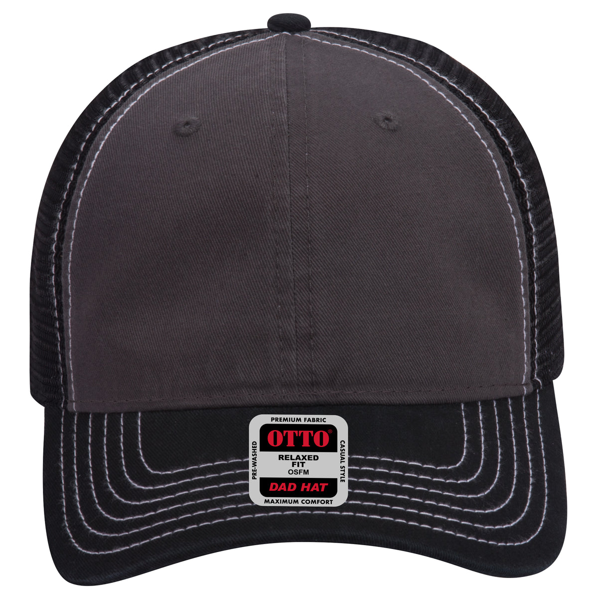 OTTO CAP 6 Panel Low Profile Mesh Back Trucker Dad Hat OTTO 121-858 Otto Cap 032503 - Blk/Ch.Gry/Blk OSFM - Adult