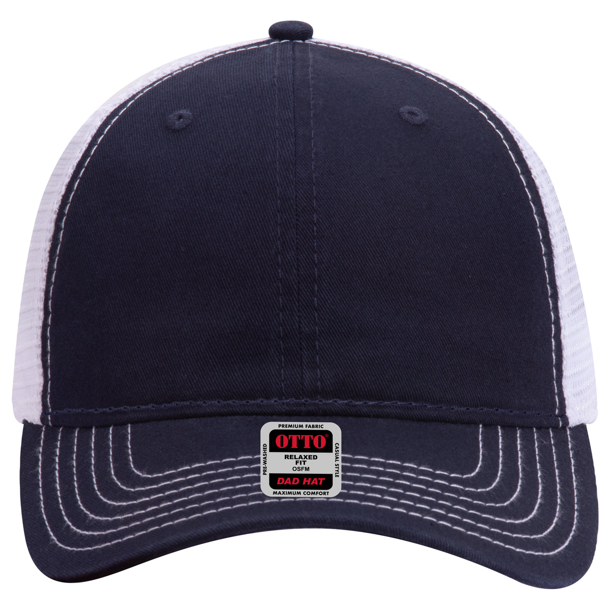 OTTO CAP 6 Panel Low Profile Mesh Back Trucker Dad Hat OTTO 121-858 Otto Cap 040416 - Nvy/Nvy/Wht OSFM - Adult