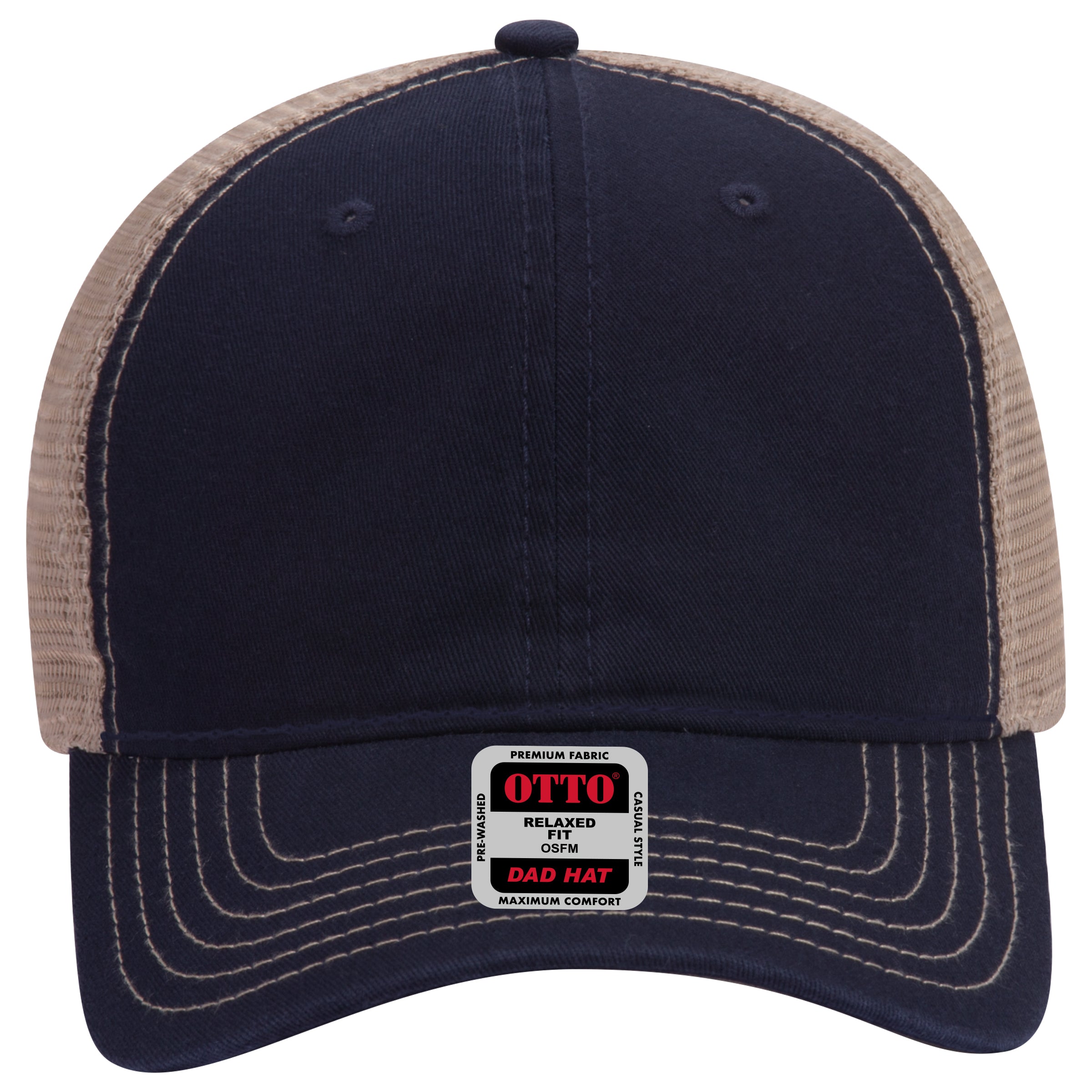 OTTO CAP 6 Panel Low Profile Mesh Back Trucker Dad Hat OTTO 121-858 Otto Cap 040432 - Nvy/Nvy/Kha OSFM - Adult