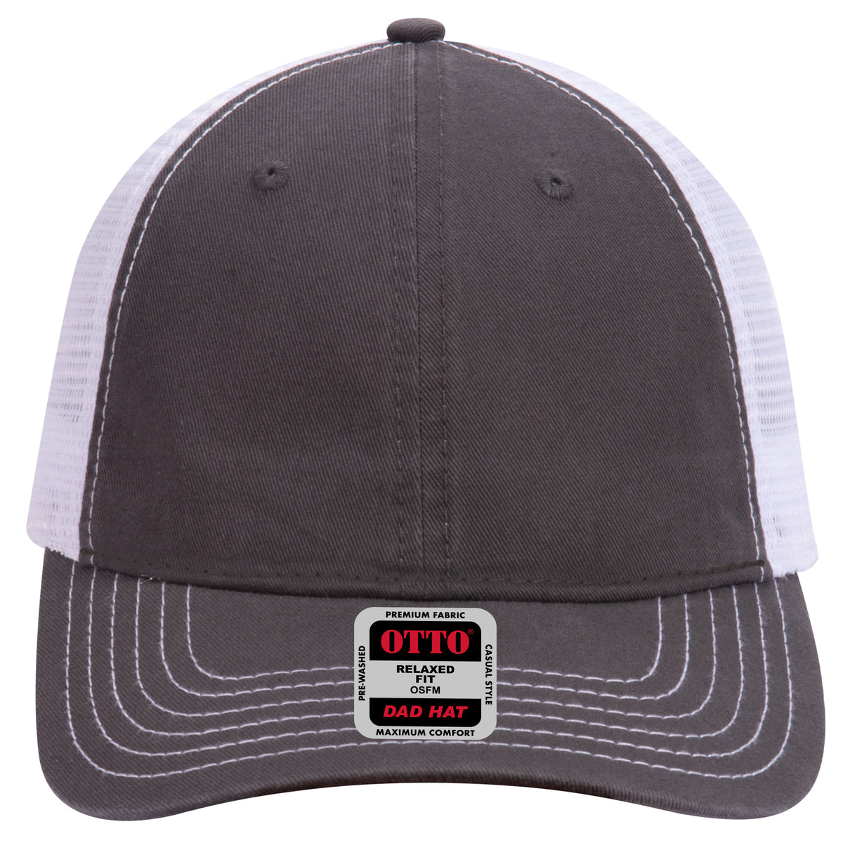 OTTO CAP 6 Panel Low Profile Mesh Back Trucker Dad Hat OTTO 121-858 Otto Cap 252516 - Ch.Gry/Ch.Gry/Wht OSFM - Adult