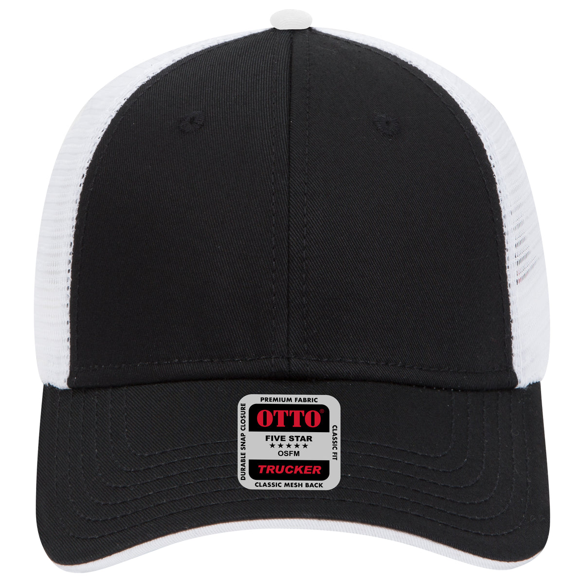 OTTO CAP 6 Panel Low Profile Mesh Back Trucker Hat OTTO 122-945 Otto Cap 030316 - Blk/Blk/Wht OSFM - Adult