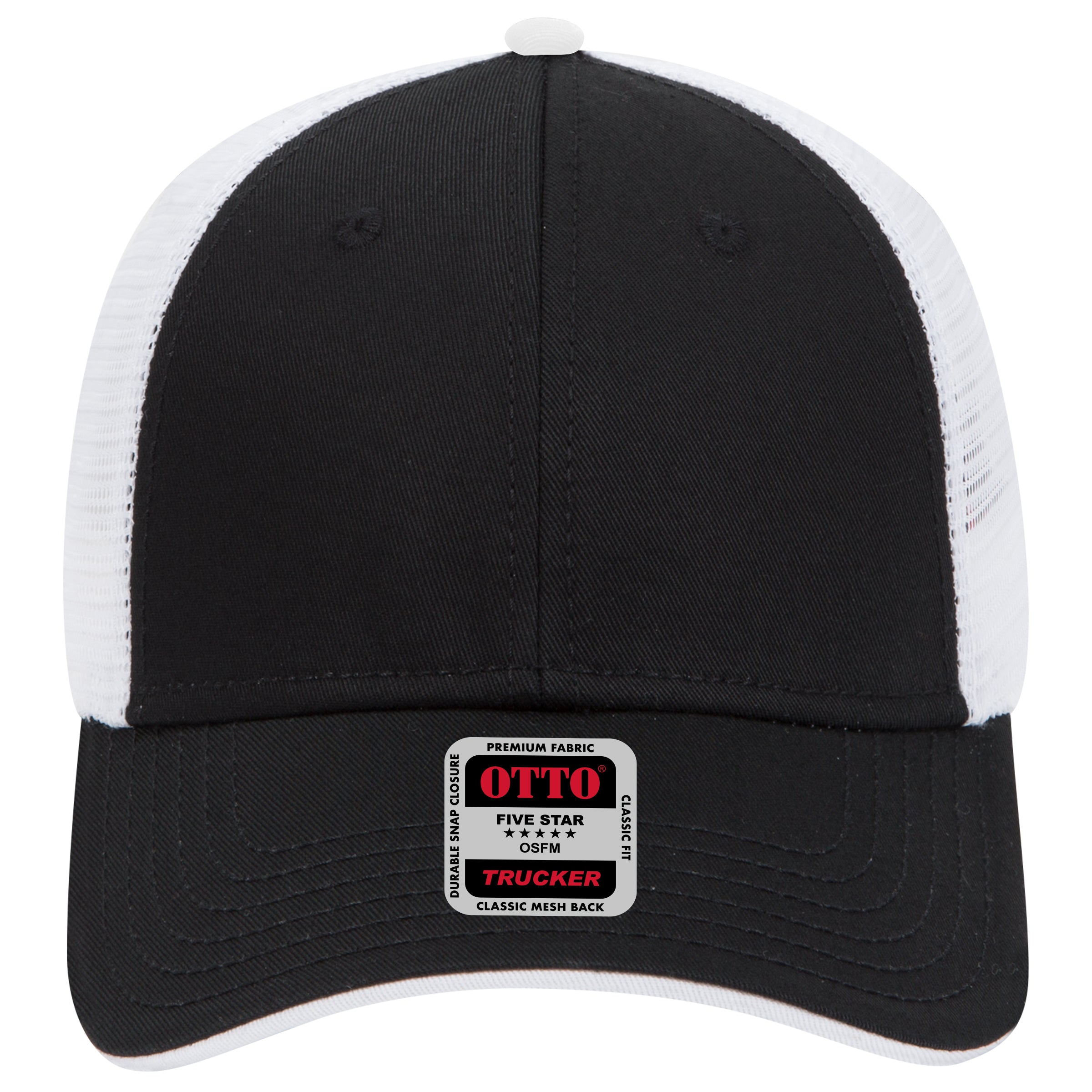 OTTO CAP 6 Panel Low Profile Mesh Back Trucker Hat OTTO 122-945 Otto Cap 030316 - Blk/Blk/Wht OSFM - Adult