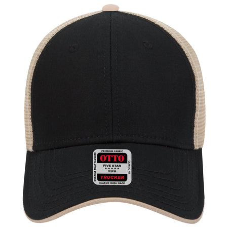 OTTO CAP 6 Panel Low Profile Mesh Back Trucker Hat OTTO 122-945 Otto Cap 030332 - Blk/Blk/Kha OSFM - Adult