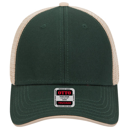 OTTO CAP 6 Panel Low Profile Mesh Back Trucker Hat OTTO 122-945 Otto Cap 171732 - Dk.Grn/Dk.Grn/Kha OSFM - Adult