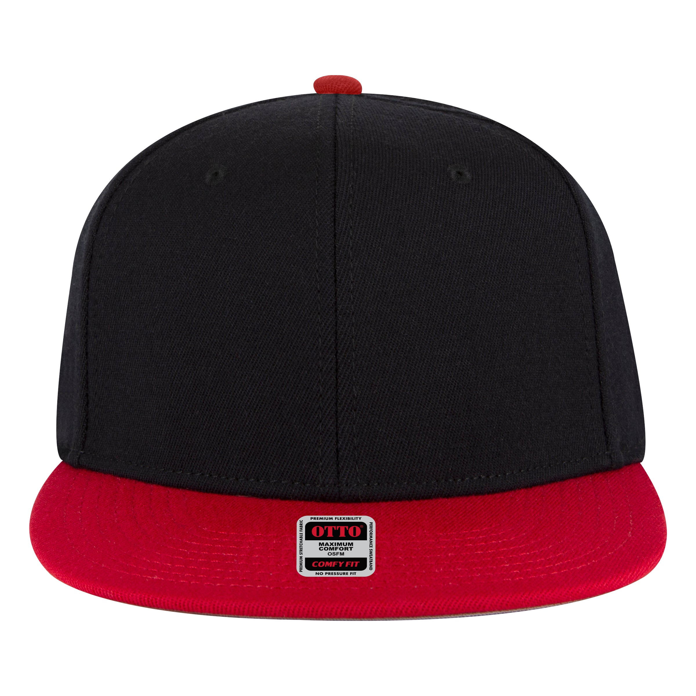 OTTO CAP "OTTO COMFY FIT" 6 Panel Mid Profile Style Snapback Hat OTTO 125-1323 Otto Cap 020303 - Red/Blk/Blk OSFM - Adult