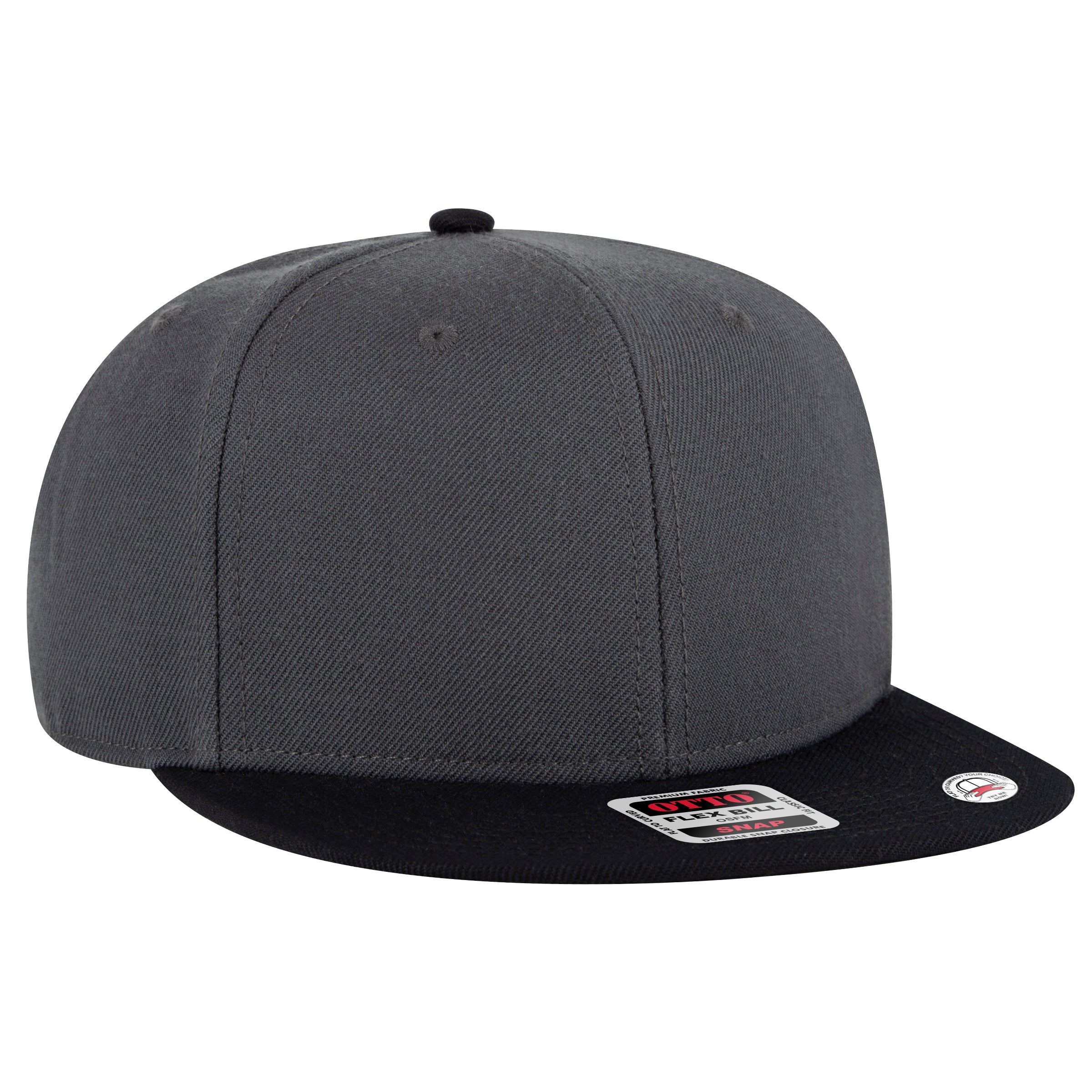 OTTO CAP "OTTO SNAP" 6 Panel Pro Style Snapback Hat OTTO 125-978 Otto Cap 032525B - Blk/Ch.Gry/Ch.Gry OSFM - Adult