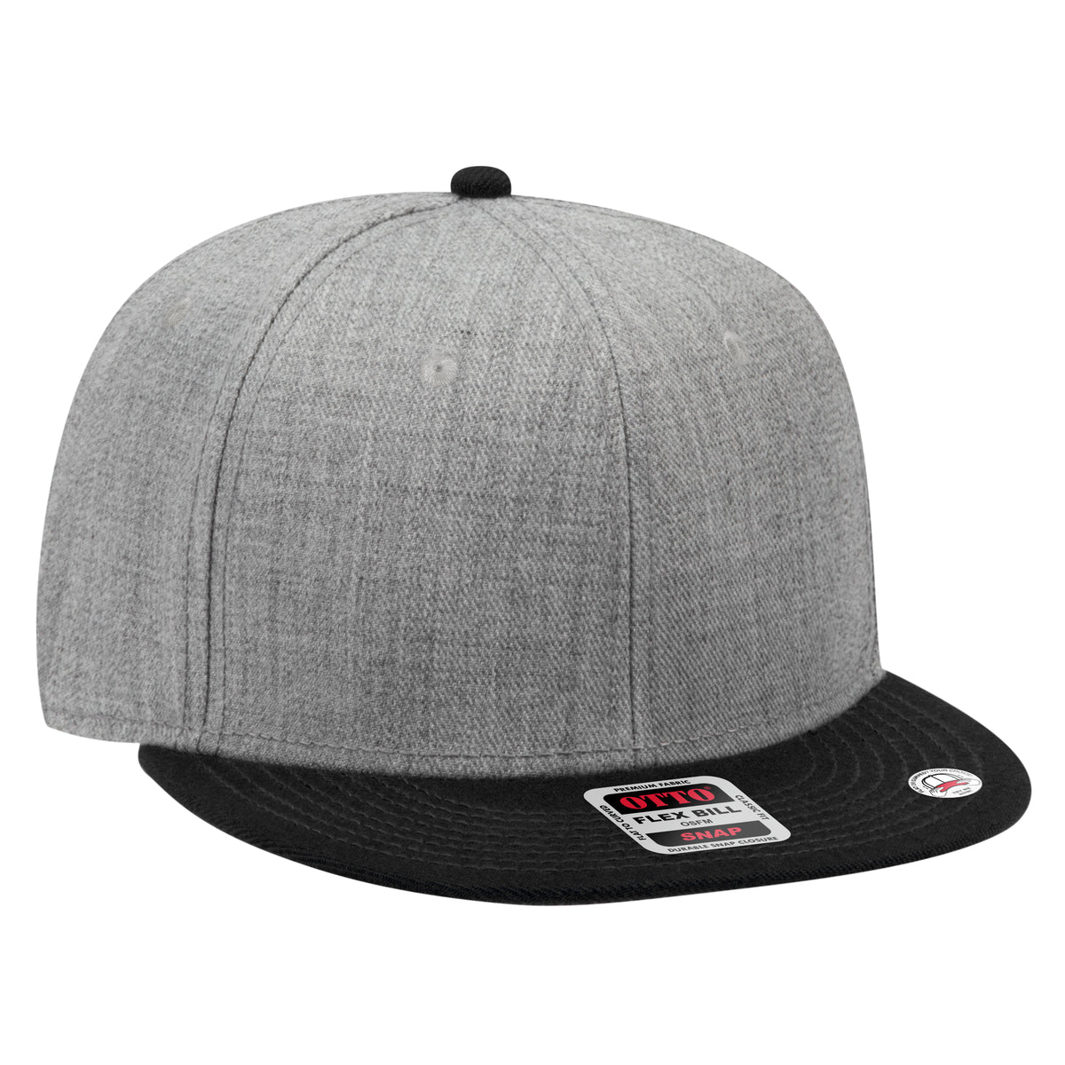 OTTO CAP "OTTO SNAP" 6 Panel Pro Style Snapback Hat OTTO 125-978 Otto Cap 037474 - Blk/H.Gry/H.Gry OSFM - Adult