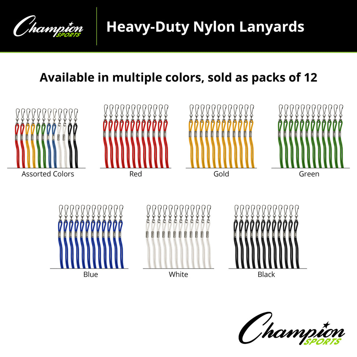HEAVY-DUTY NYLON LANYARDS ASSORTED/POLY BAG