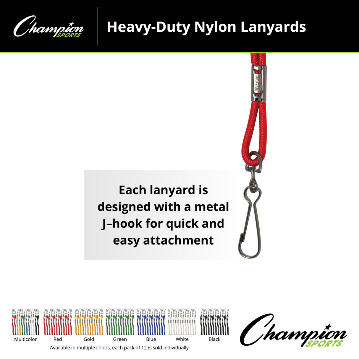 HEAVY-DUTY NYLON LANYARDS ASSORTED/POLY BAG