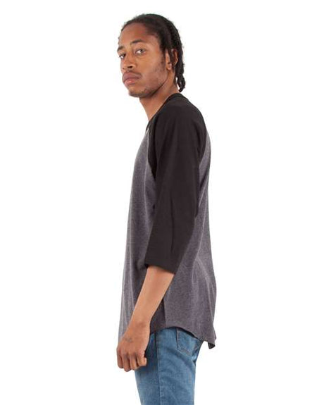 Shaka Wear Unisex Three-Quarter Sleeve Raglan T-Shirt - Charcoal Grey Heather/ Black - Shaka Wear SHRAG Shaka Wear Charcoal Grey Heather/ Black S