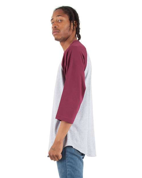 Shaka Wear Unisex Three-Quarter Sleeve Raglan T-Shirt - Heather Grey/ Burgundy - Shaka Wear SHRAG Shaka Wear Heather Grey/ Burgundy S