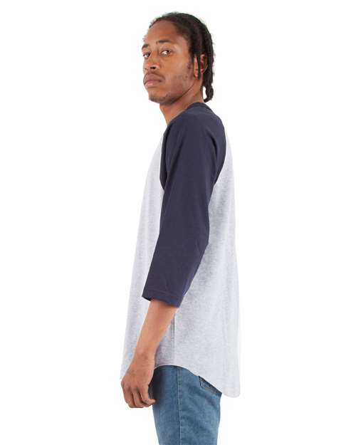 Shaka Wear Unisex Three-Quarter Sleeve Raglan T-Shirt - Heather Grey/ Navy - Shaka Wear SHRAG Shaka Wear Heather Grey/ Navy S