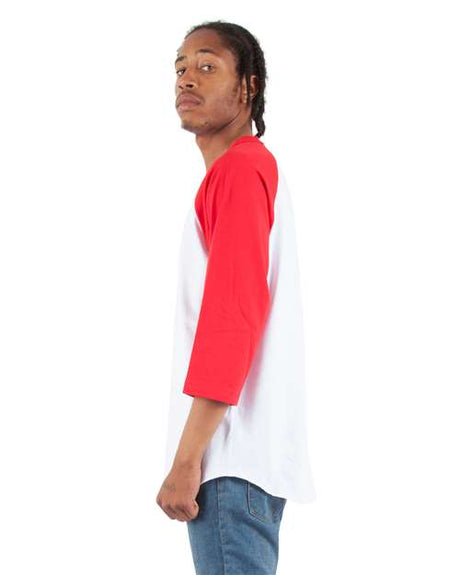 Shaka Wear Unisex Three-Quarter Sleeve Raglan T-Shirt - White/ Red - Shaka Wear SHRAG Shaka Wear White/ Red S