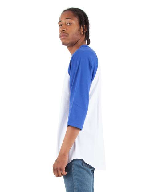 Shaka Wear Unisex Three-Quarter Sleeve Raglan T-Shirt - White/ Royal - Shaka Wear SHRAG Shaka Wear White/ Royal S