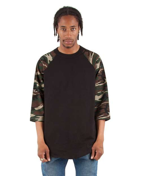 Shaka Wear Unisex Three-Quarter Sleeve Camo Raglan T-Shirt - Shaka Wear SHRAGCM