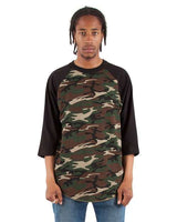 Shaka Wear Unisex Three-Quarter Sleeve Camo Raglan T-Shirt - Shaka Wear SHRAGCM