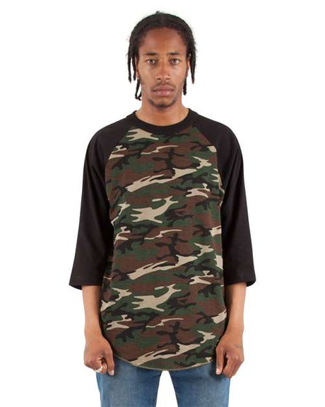 Shaka Wear Unisex Three-Quarter Sleeve Camo Raglan T-Shirt - Shaka Wear SHRAGCM