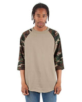 Shaka Wear Unisex Three-Quarter Sleeve Camo Raglan T-Shirt - Shaka Wear SHRAGCM