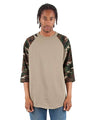 Shaka Wear Unisex Three-Quarter Sleeve Camo Raglan T-Shirt - Shaka Wear SHRAGCM