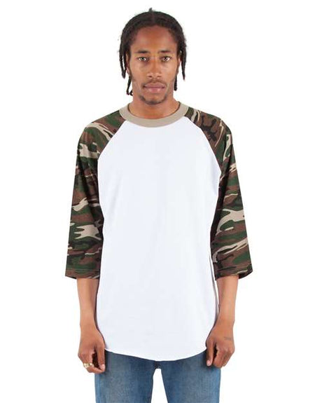 Shaka Wear Unisex Three-Quarter Sleeve Camo Raglan T-Shirt - Shaka Wear SHRAGCM