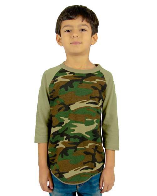 Shaka Wear Youth Three-Quarter Sleeve Camo Raglan T-Shirt - Shaka Wear SHRAGCY