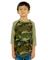 Shaka Wear Youth Three-Quarter Sleeve Camo Raglan T-Shirt - Shaka Wear SHRAGCY