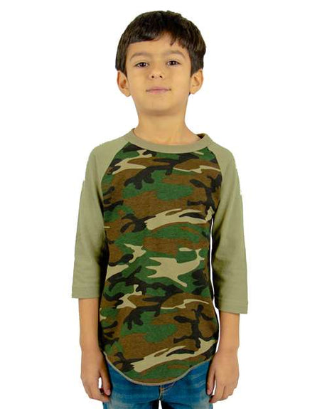 Shaka Wear Youth Three-Quarter Sleeve Camo Raglan T-Shirt - Shaka Wear SHRAGCY