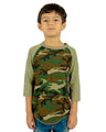Shaka Wear Youth Three-Quarter Sleeve Camo Raglan T-Shirt - Shaka Wear SHRAGCY