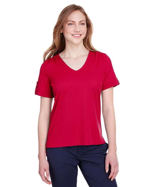 Joe's USA Women's CrownLux Performance® Plaited Rolled Sleeve Shirt