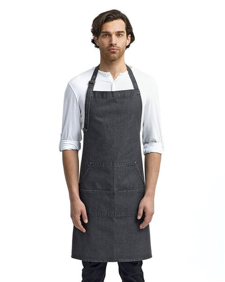 Artisan Collection by Reprime Jeans Stitch Denim Bib Apron with Pockets - Artisan Collection by Reprime RP126 Artisan Collection by Reprime