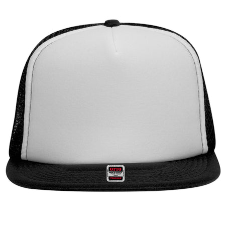 OTTO CAP "OTTO SNAP" 5 Panel High Crown Mesh Back Trucker Snapback Hat OTTO 132-1037 Otto Cap 031603 - Blk/Wht/Blk OSFM - Adult