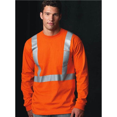Bayside Unisex USA-Made High Visibility Long Sleeve Pocket T-Shirt - Ash - Bayside 3781 Bayside Ash S