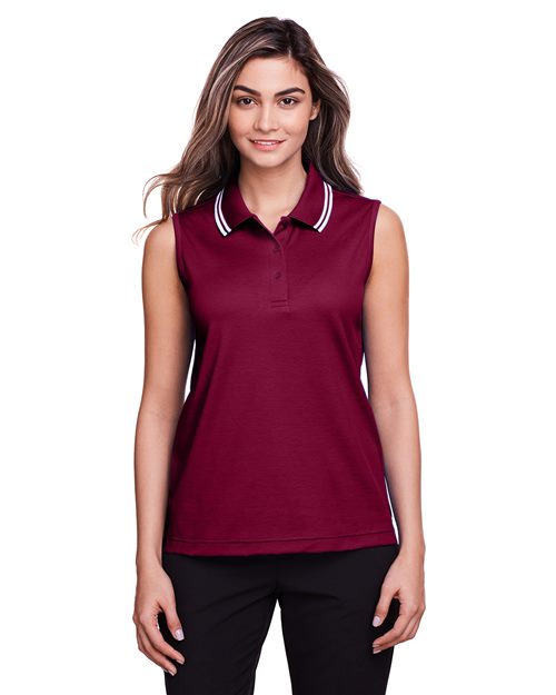 Joe's USA Women's CrownLux Performance® Plaited Tipped Sleeveless Polo