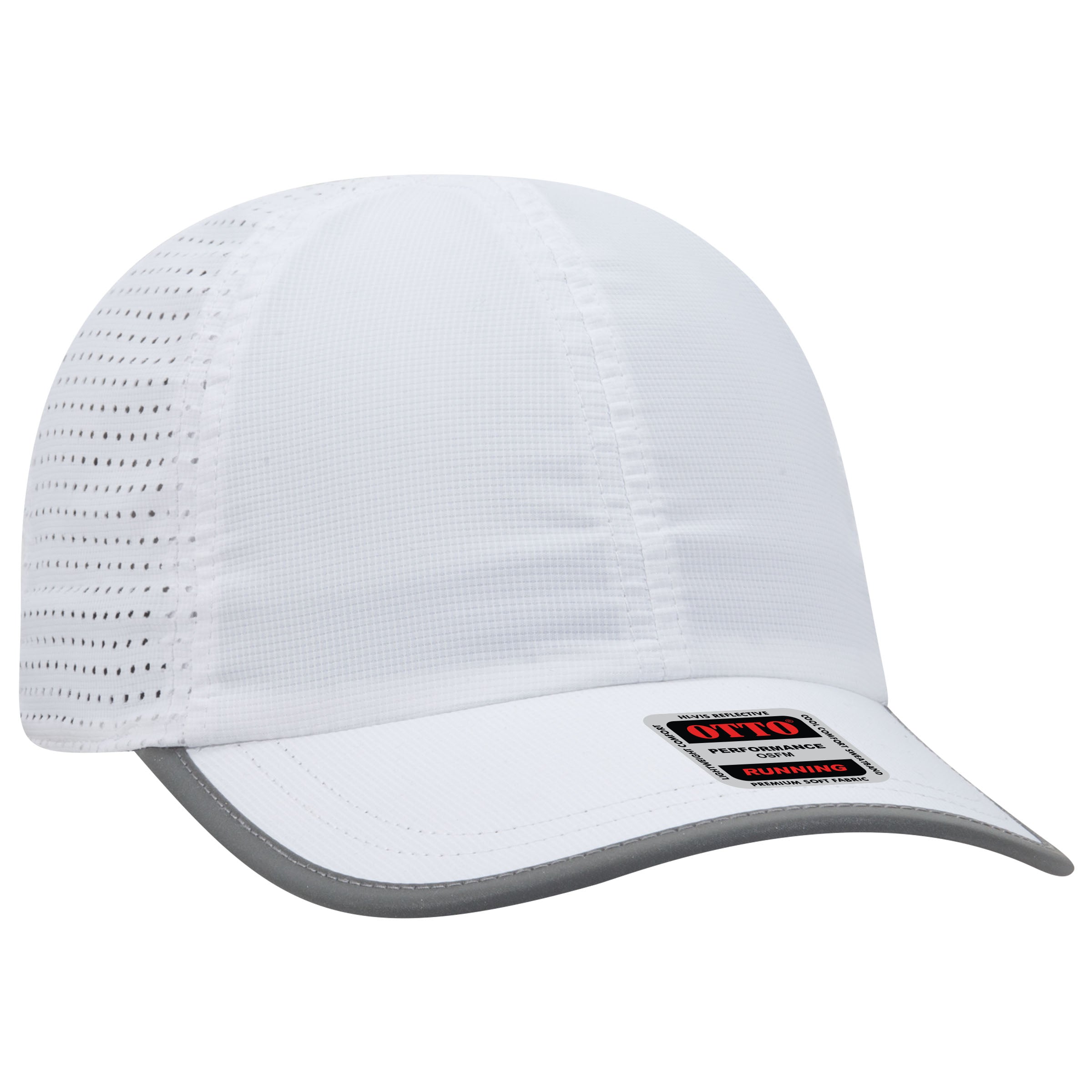 OTTO CAP Reflective 6 Panel Running Hat OTTO 133-1258 Otto Cap 016 - White OSFM - Adult