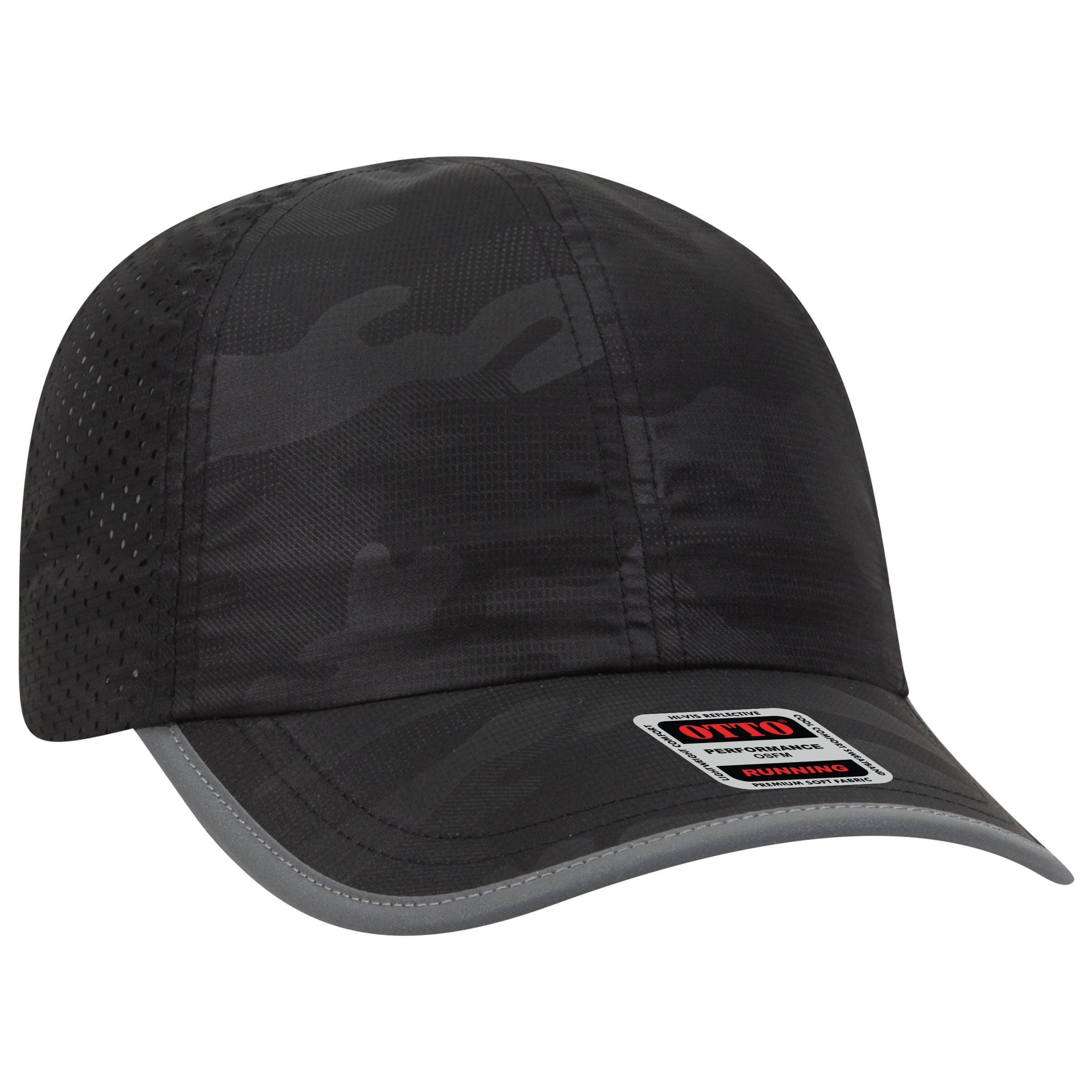 OTTO CAP Reflective 6 Panel Running Hat OTTO 133-1258 Otto Cap 118 - Black Camo OSFM - Adult