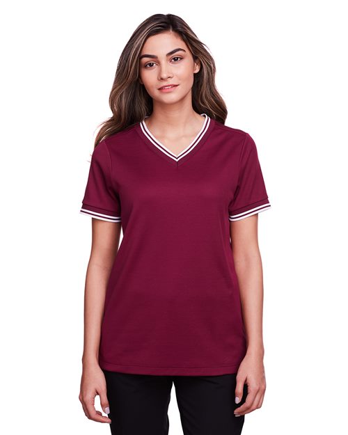 Joe's USA Women's CrownLux Performance® Plaited Tipped V-Neck Shirt