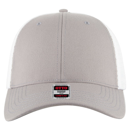 OTTO CAP "OTTO FLEX" 6 Panel Low Profile Mesh Back Trucker Hat OTTO 135-1 Otto Cap 1416 - Gry/Wht L/XL