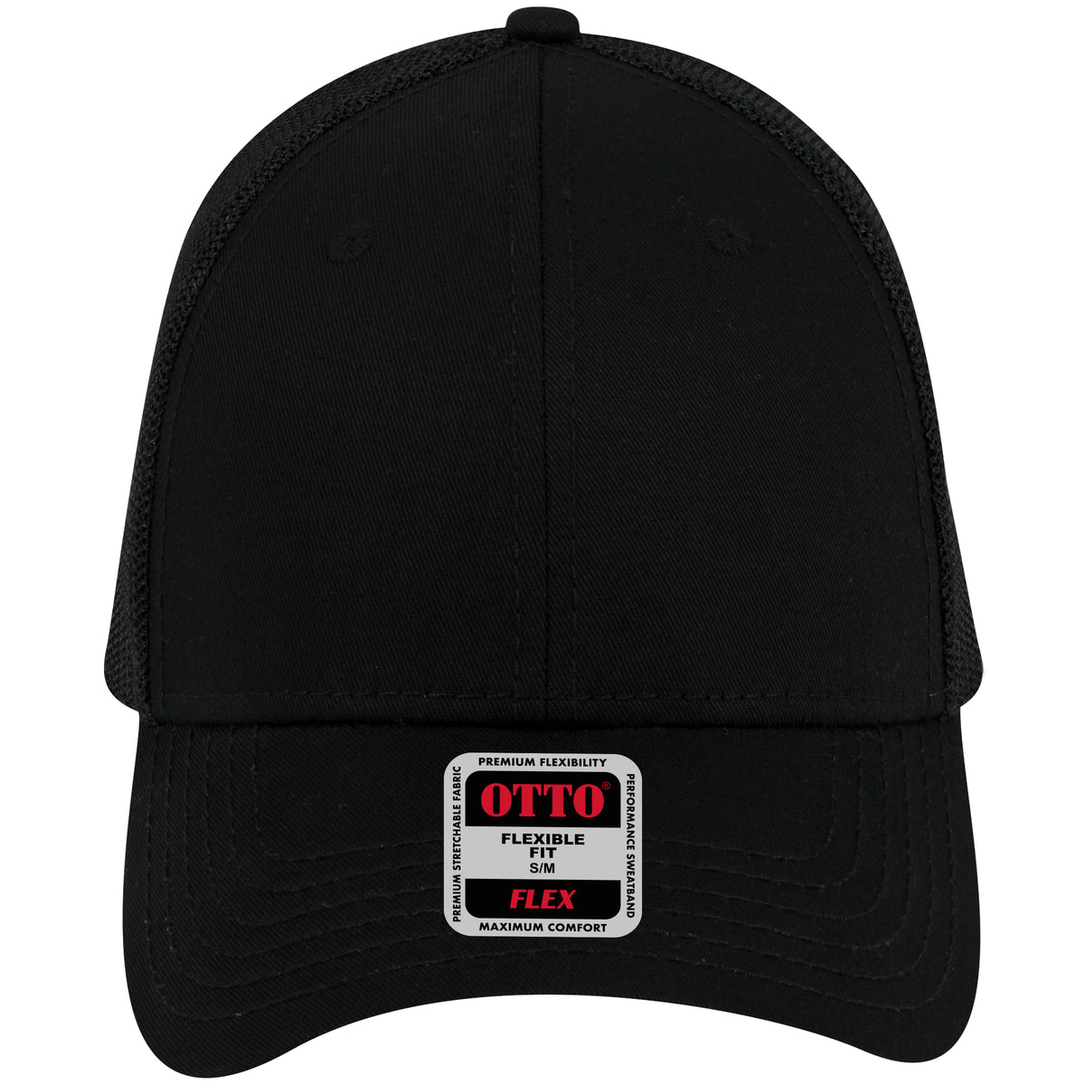 OTTO CAP "OTTO FLEX" 6 Panel Low Profile Mesh Back Trucker Hat OTTO 135-1230 Otto Cap 003 - Black S/M