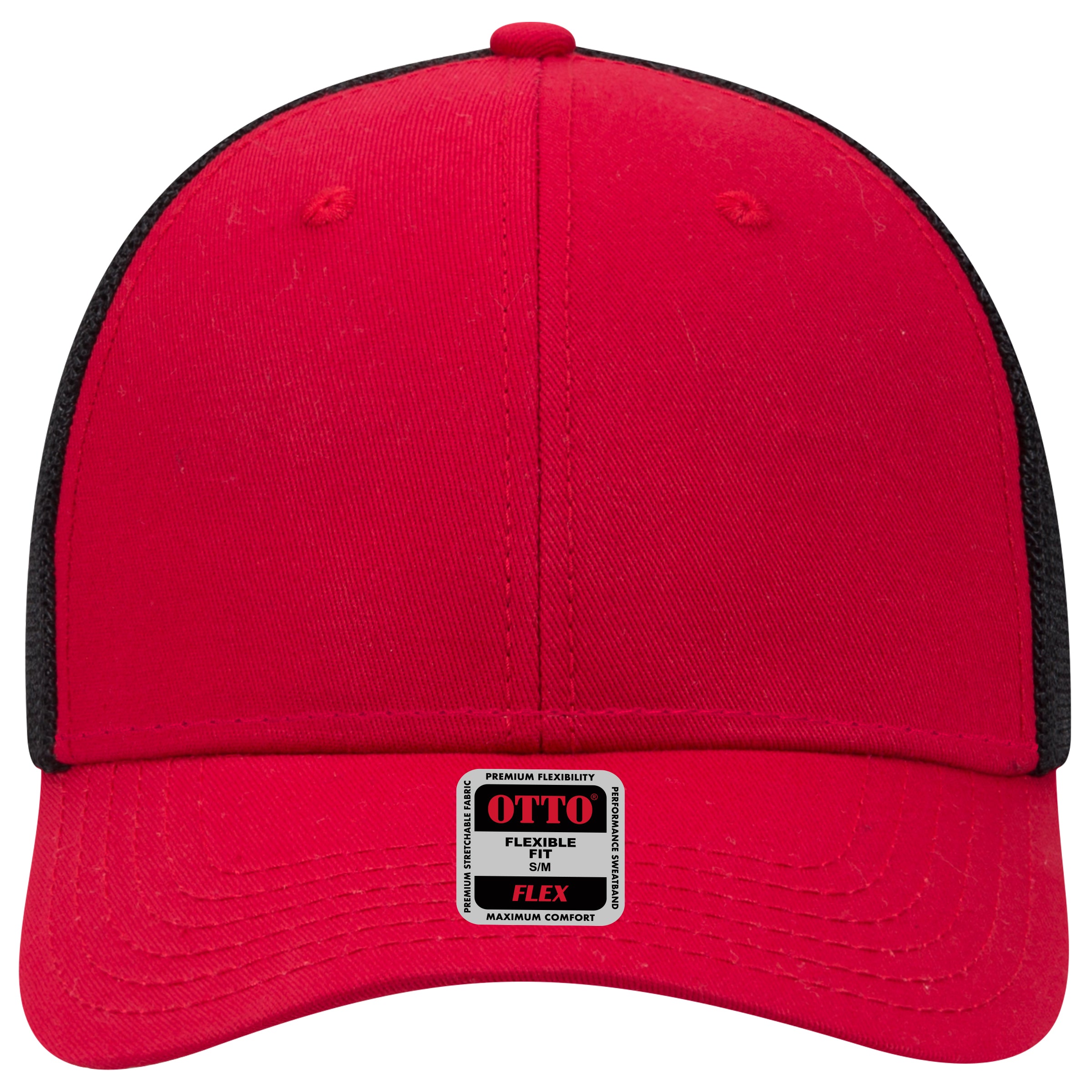 OTTO CAP "OTTO FLEX" 6 Panel Low Profile Mesh Back Trucker Hat OTTO 135-1230 Otto Cap 020203 - Red/Red/Blk L/XL