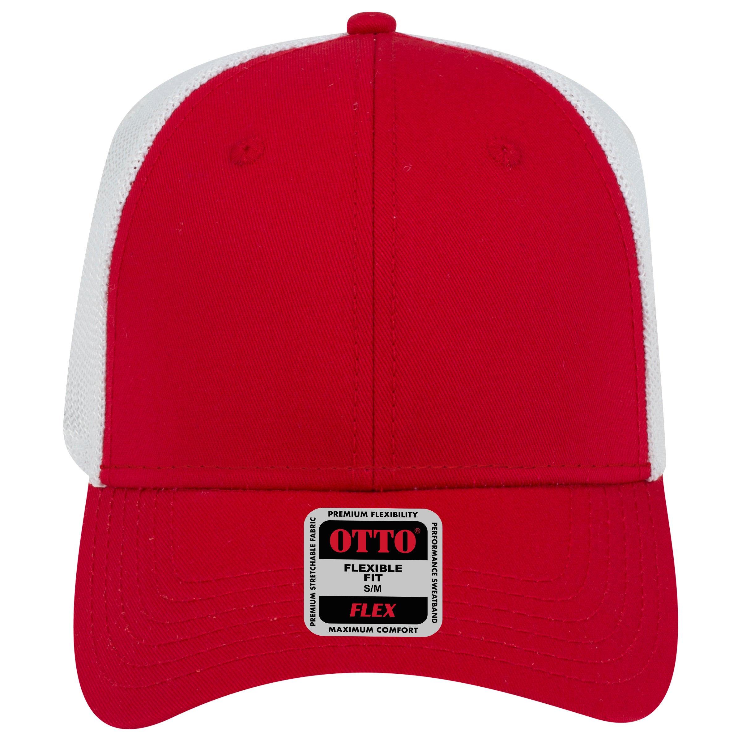 OTTO CAP "OTTO FLEX" 6 Panel Low Profile Mesh Back Trucker Hat OTTO 135-1230 Otto Cap 020216 - Red/Red/Wht L/XL