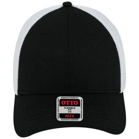 OTTO CAP "OTTO FLEX" 6 Panel Low Profile Mesh Back Trucker Hat OTTO 135-1230 Otto Cap 030316 - Blk/Blk/Wht S/M