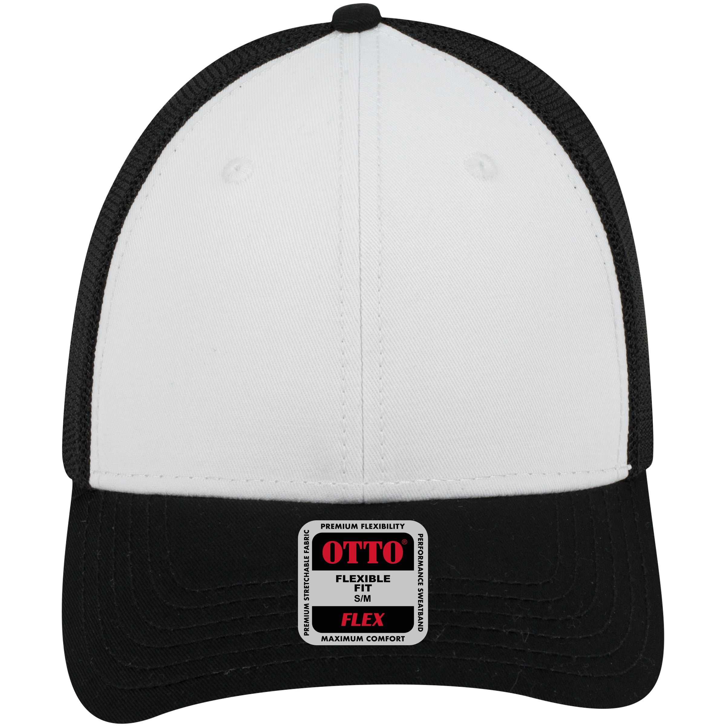 OTTO CAP "OTTO FLEX" 6 Panel Low Profile Mesh Back Trucker Hat OTTO 135-1230 Otto Cap 031603 - Blk/Wht/Blk L/XL