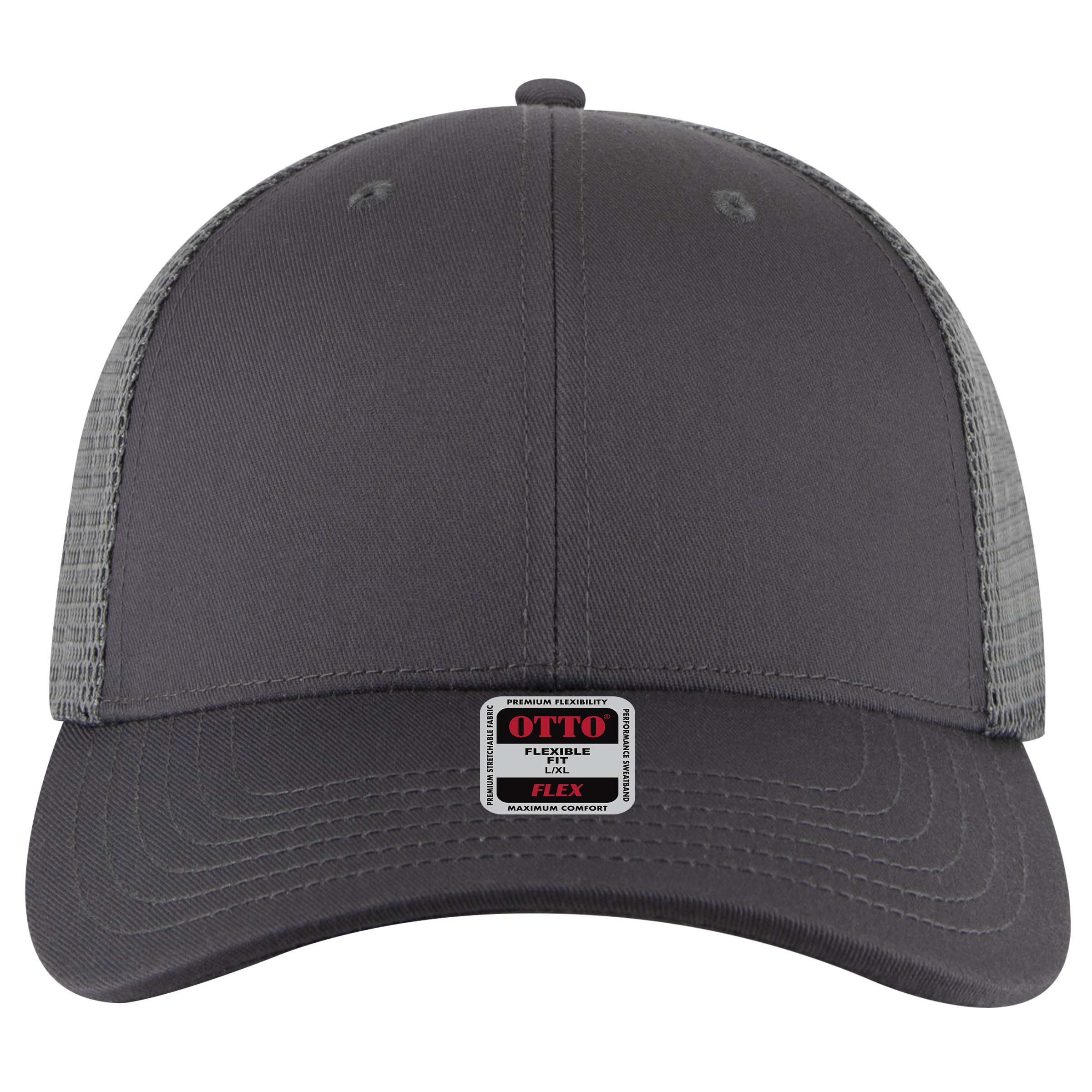 OTTO CAP "OTTO FLEX" 6 Panel Low Profile Mesh Back Trucker Hat OTTO 135-2 Otto Cap 025 - Char. Gray L/XL